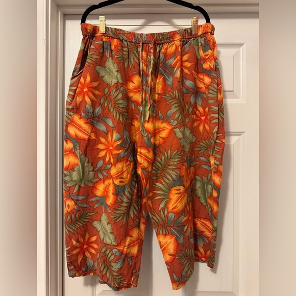 Kaktus Orange and Green Capris with Tropical Print - Picture 1 of 12
